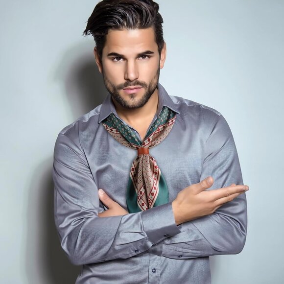 ⚡Men A-Grassgreen Necktie 27.5 Inches Cowboy Scarves Pocket Square Silk Bandanas - Picture 4 of 8